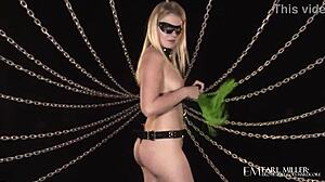 petite blonde gina beckman chains up for sybian clit torture and gaping pussy orgasm in bdsm solo