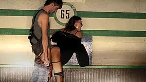 Secret agents roleplay doggystyle bent over riding in public parking lot