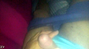 Blue satin panties fuel solo masturbation rush