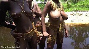 This Lucky African Villager Scores Two Sexy Skinny Black Girlfriends Outdoors