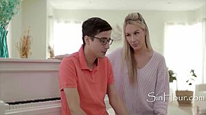 Blonde Milf Tutor Squeezes Big Tits on Piano to Teach Student Bach
