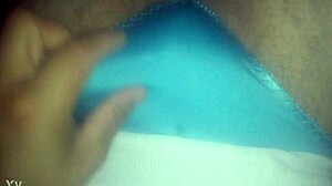 Blue satin panties fuel solo masturbation rush