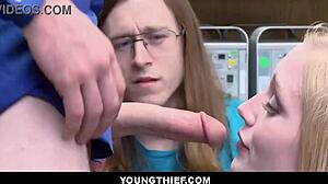 Guard Rips Clothes Off Skinny Blonde Shoplifter, Fucks Her Hard Before Cuck Boyfriend