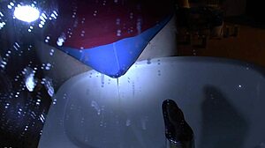 Peeing Soaks Blue Underpants Right Over the Sink