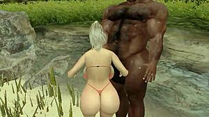 Muscular Black Bull Pounds Beach Bimbo