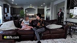 BEAUTIFUL short-haired MILF mom teaches teen blowjob TRICKS