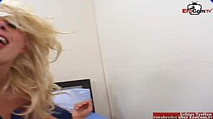 slim blonde milf with fake tits fucks stranger as hubby watches facial finish