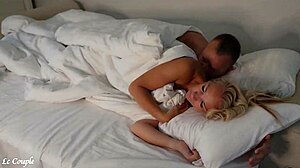 Amateur couple wakes for slow spooning sex in bedroom