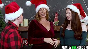 Steamy Christmas Threesome with Blonde Milf Stepauntie