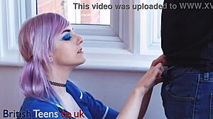 Alternative emo nurse pussy eaten closeup swallows cum load orgasm