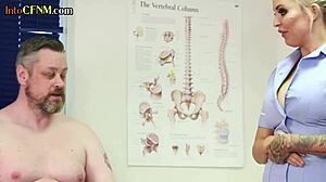 femdom cfnm nurse babes... jerking small cock dude in group humiliation hospital