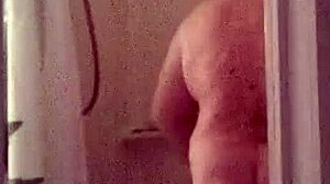cleaning lady showers off after vacuum cleaner fun time