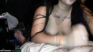 geraldine sucks my cock deep then swallows cum in dj booth