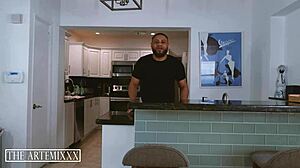 Damn, my big ass roommate Bea York gags on BBC under the streaming table while I fuck her wet pussy!