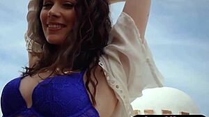 i strip blue lingerie outdoors babe