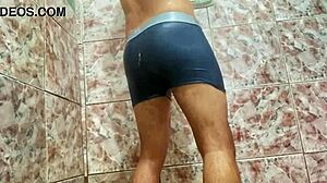 novinho teases huge cock under shorts till wet orgasm