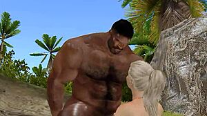 Muscular Black Bull Pounds Beach Bimbo