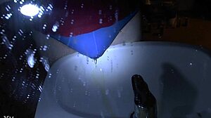 Peeing Soaks Blue Underpants Right Over the Sink