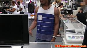 pawnshop amateur bends over for sneaky doggystyle suck