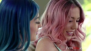 Jewelz Blue and Paisley Bennett fight over one cock in teen threesome