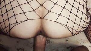 Pov wife in stockings bent over for hard anal doggystyle tit fuck