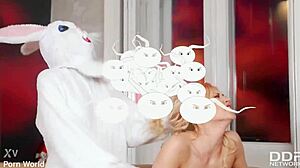 bunny babe deepthroats in heels pantyhose latex small tits lesbian lust!