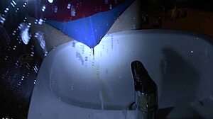 Peeing Soaks Blue Underpants Right Over the Sink