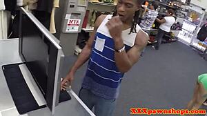 pawnshop amateur bends over for sneaky doggystyle suck