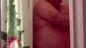 cleaning lady showers off after vacuum cleaner fun time