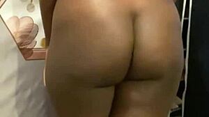 naughty ebony babe fucks hairy pussy with wet dildo