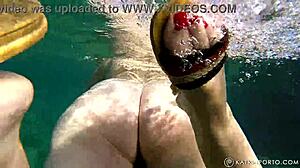 wanna see this bbw redhead's hairy bush flash nude underwater