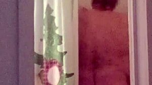 cleaning lady showers off after vacuum cleaner fun time