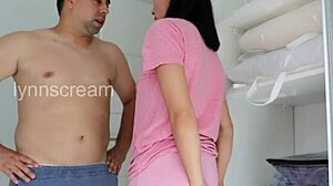 cleaning girl rides my cock hard till creampie explosion