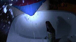 Peeing Soaks Blue Underpants Right Over the Sink