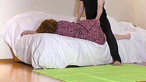 Stepson's massage turns stepmom's big natural tits fat ass into wild anal thanks!