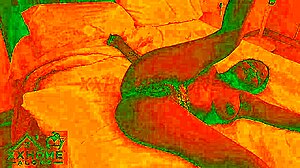 romantic ebony sex glows in cozy red-lit room curves