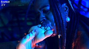 femdom spits on feet while choking big ass slave
