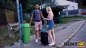 experienced man fucks blonde gf for cash outdoors