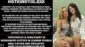 hotkinkyjo and irina faust lesbian double anal fisting prolapse in newspaper outfits