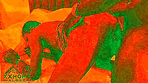 romantic ebony sex glows in cozy red-lit room curves