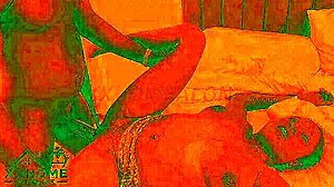romantic ebony sex glows in cozy red-lit room curves