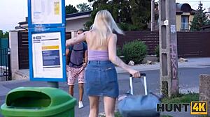 experienced man fucks blonde gf for cash outdoors