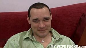 Pornstar wife cuckolds hubby with brutal femdom pounding