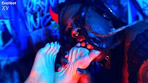 femdom spits on feet while choking big ass slave