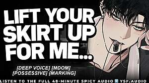 he drags you into the dressing room, dominating with deep moans in erotic roleplay