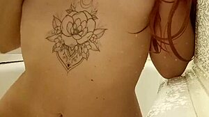 Redhead Tattooed Indian Teen Bathes in Steamy Shower