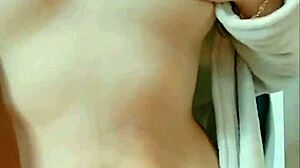 damn, pigtail student's post-shower ahegao while groping big natural tits and pussy