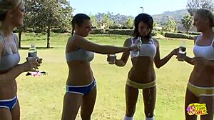 Sporty Blondes Lick Pussies in Wet Lesbian Group Orgy