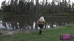 All Natural Blonde Babe Flashes Shaved Pussy in Risky Outdoor Spots