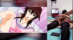 Latina teen reacts to hentai blowjobs cum on big tits ass